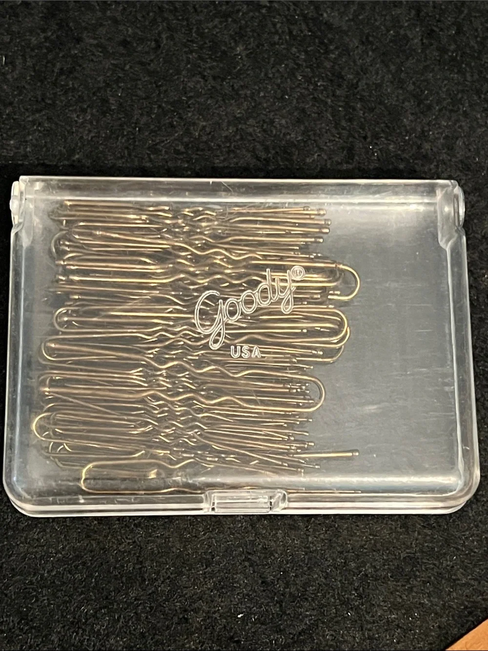 Vintage Goody Clear Case Hair Pins Made in USA Mid Century Retro Bronze